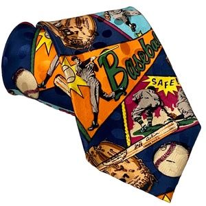 Vintage Silk Necktie Baseball 1990s Father's Day Gift Menswear Comic Retro Tie